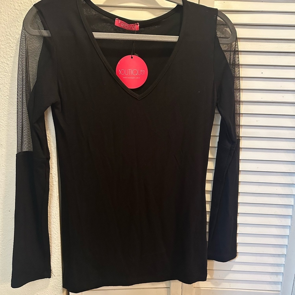 Black Long Sleeve Mesh Top